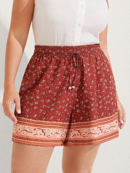 Stretchy Waist Floral Wide-Leg Shorts