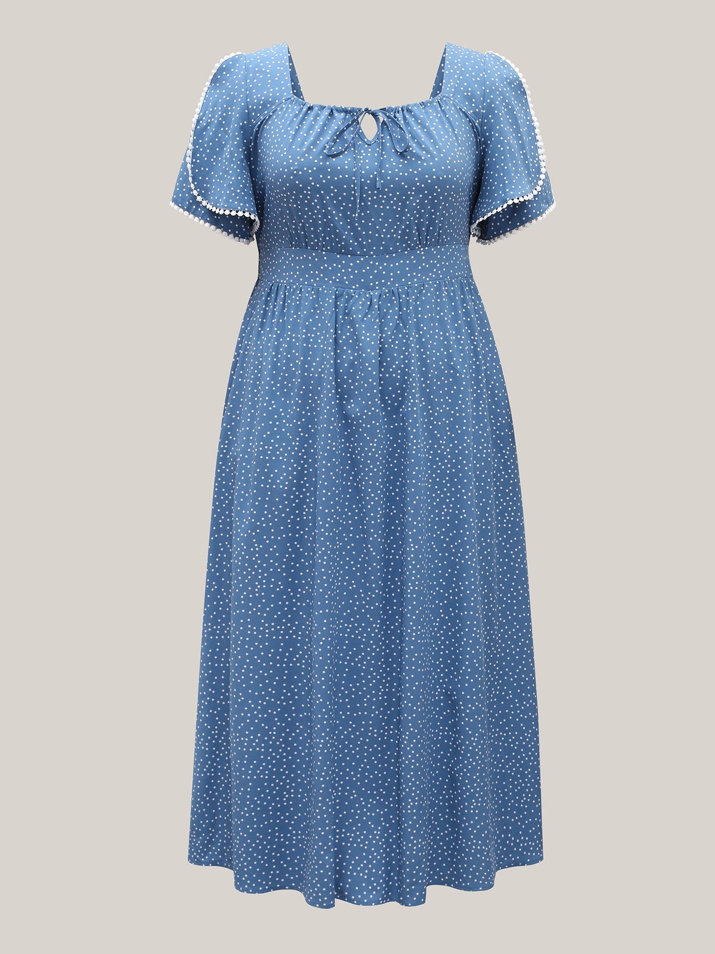 Polka Dots Layer Sleeves Keyhole Maxi Dress
