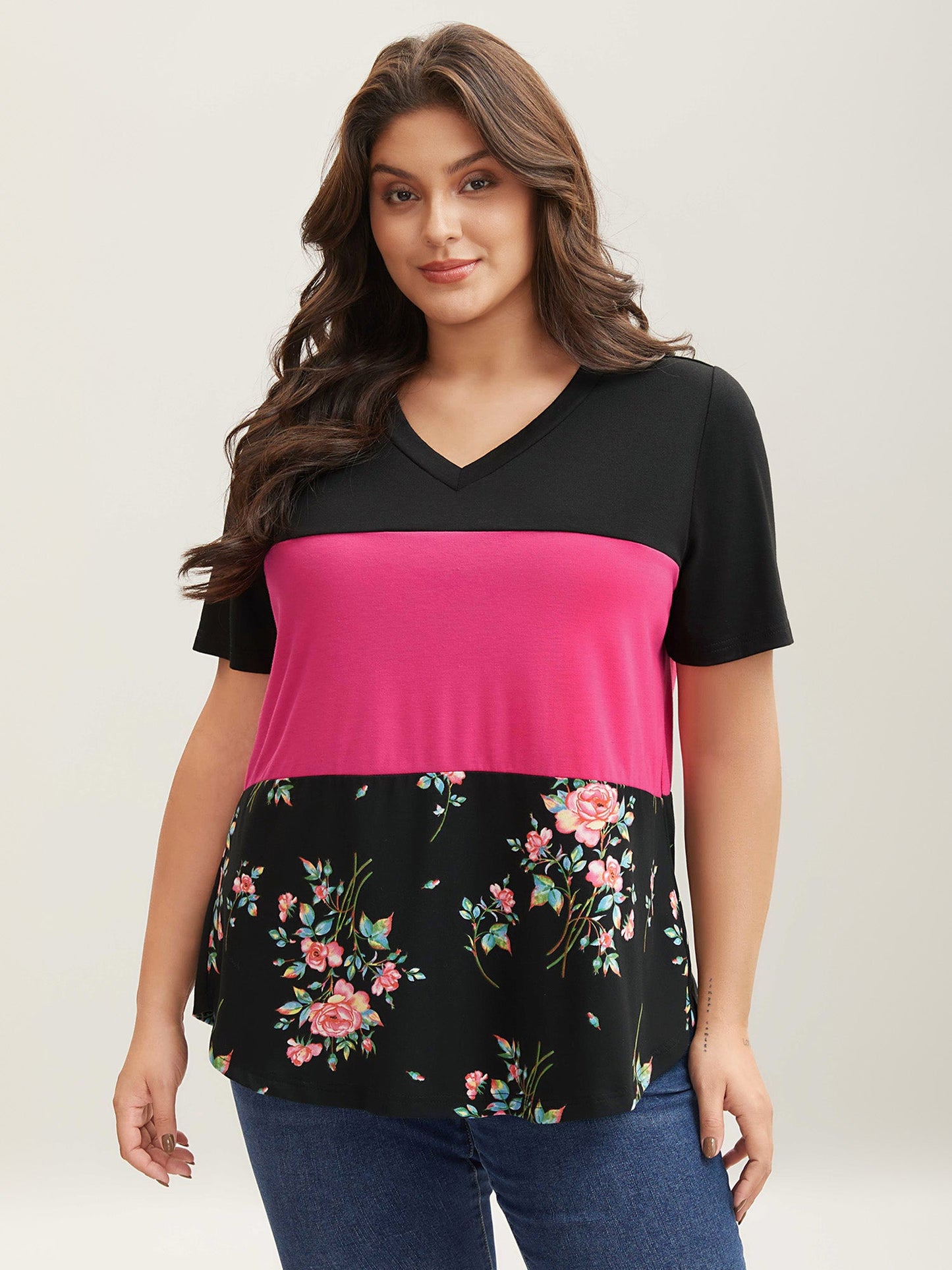 Color Block Heather Stretchy Fitted T-Shirt