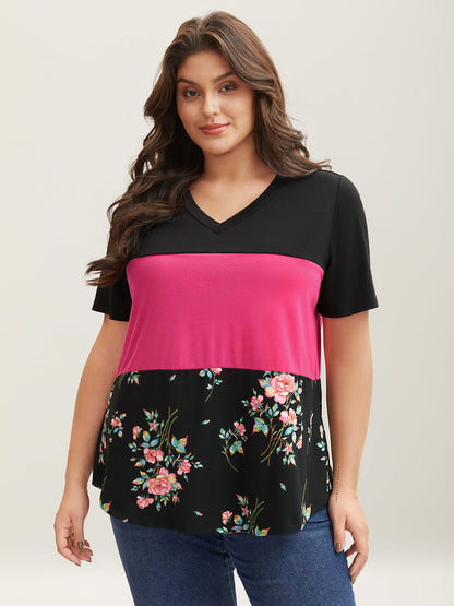 Color Block Heather Stretchy Fitted T-Shirt