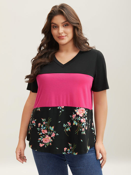 Color Block Heather Stretchy Fitted T-Shirt