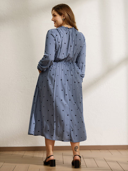Stripe Hearts Pocket Shirt Maxi Dress