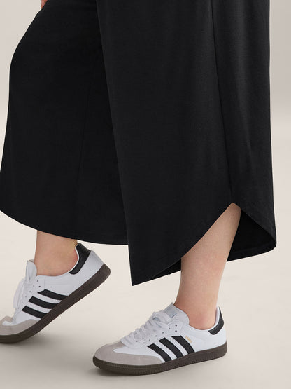 Rubber Waist Curved Hem Wide Leg Pants