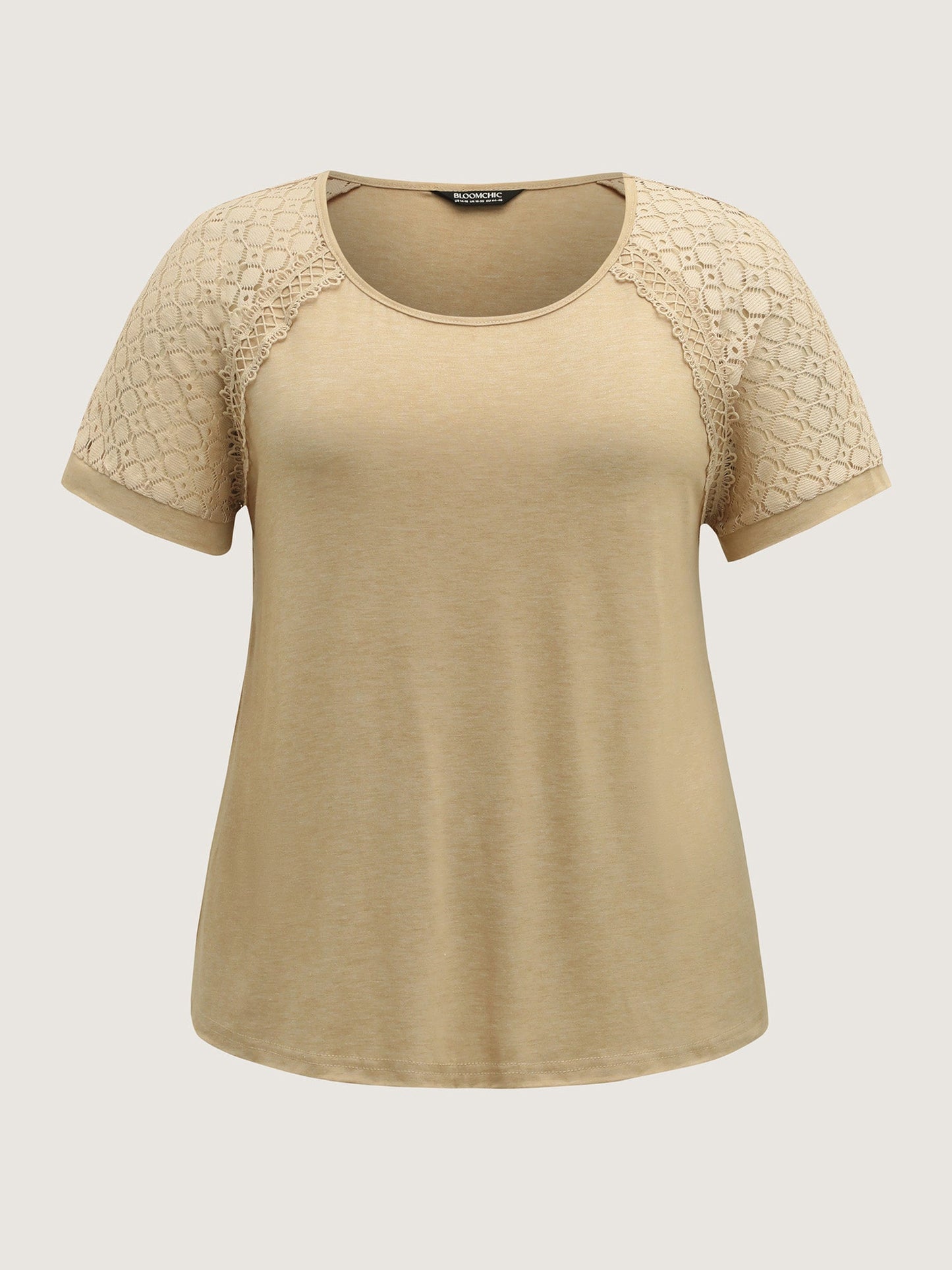 Sheer Lace Sleeve Spliced Solid T-Shirt