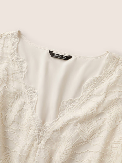 Lace Panel Mesh Patchwork Elastic Waist Blouse