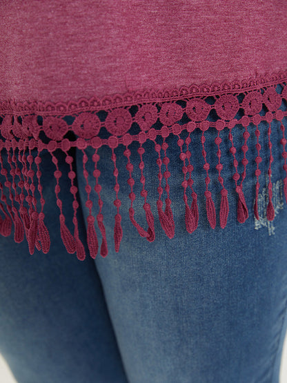 Plain Fringe Trim Batwing Sleeve T-shirt