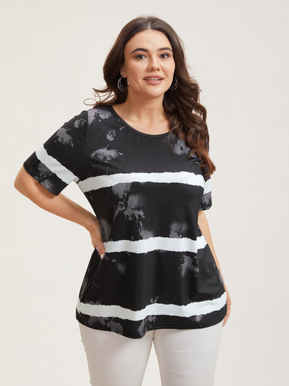 Tie-Dye Gradient Stripes Round Neck T-Shirt