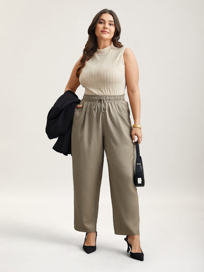 Houndstooth Print Drawstring Waist Pants