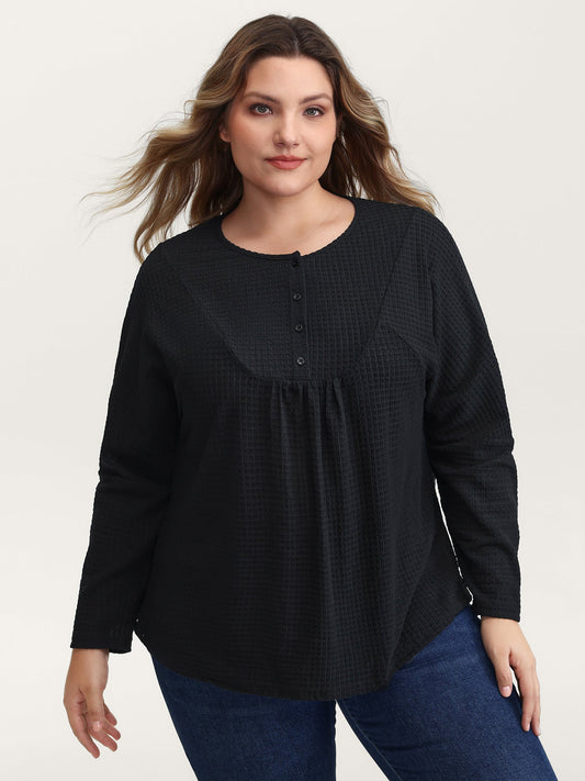 Textured Button Placket Knit Top
