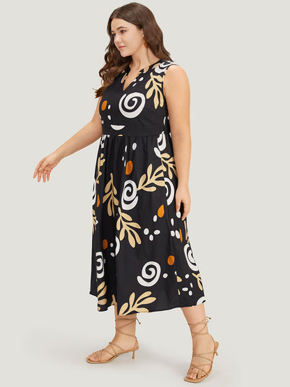 Graphic Print Notched Pocket Tank Dress