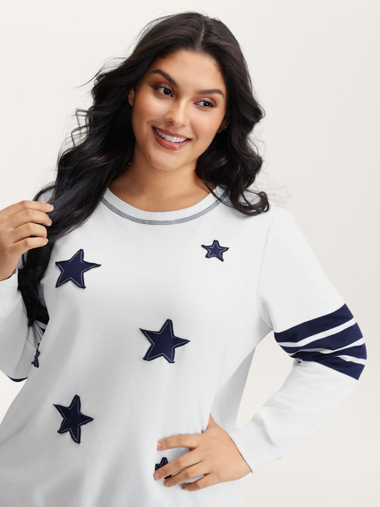 Star-Stripes Applique Stretchy Hem Sweatshirt