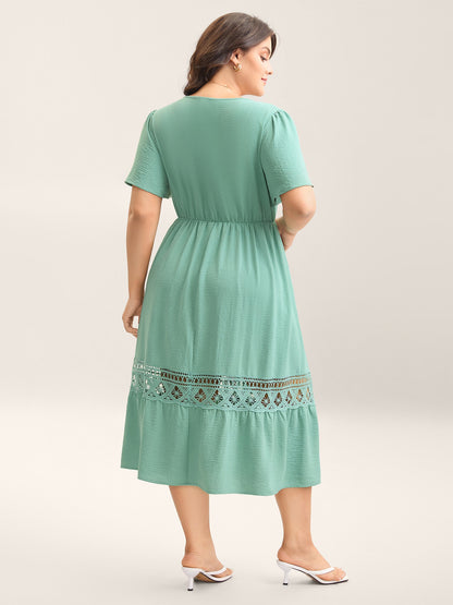 Lace Cut-Out Lotus Leaf Sleeve Midi Dress