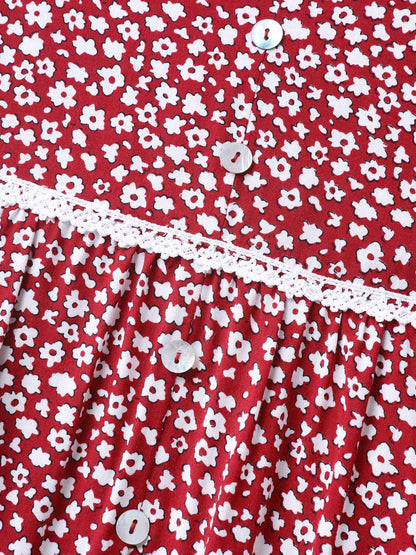 Ditsy Floral Print Lace Trim Cami Dress