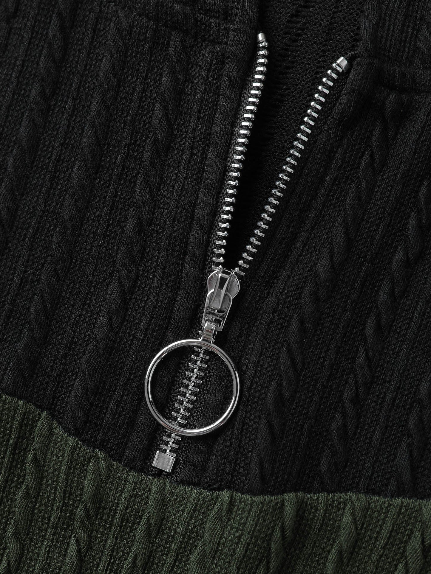 Textured Color Contrast Half-Zipper Hoodie