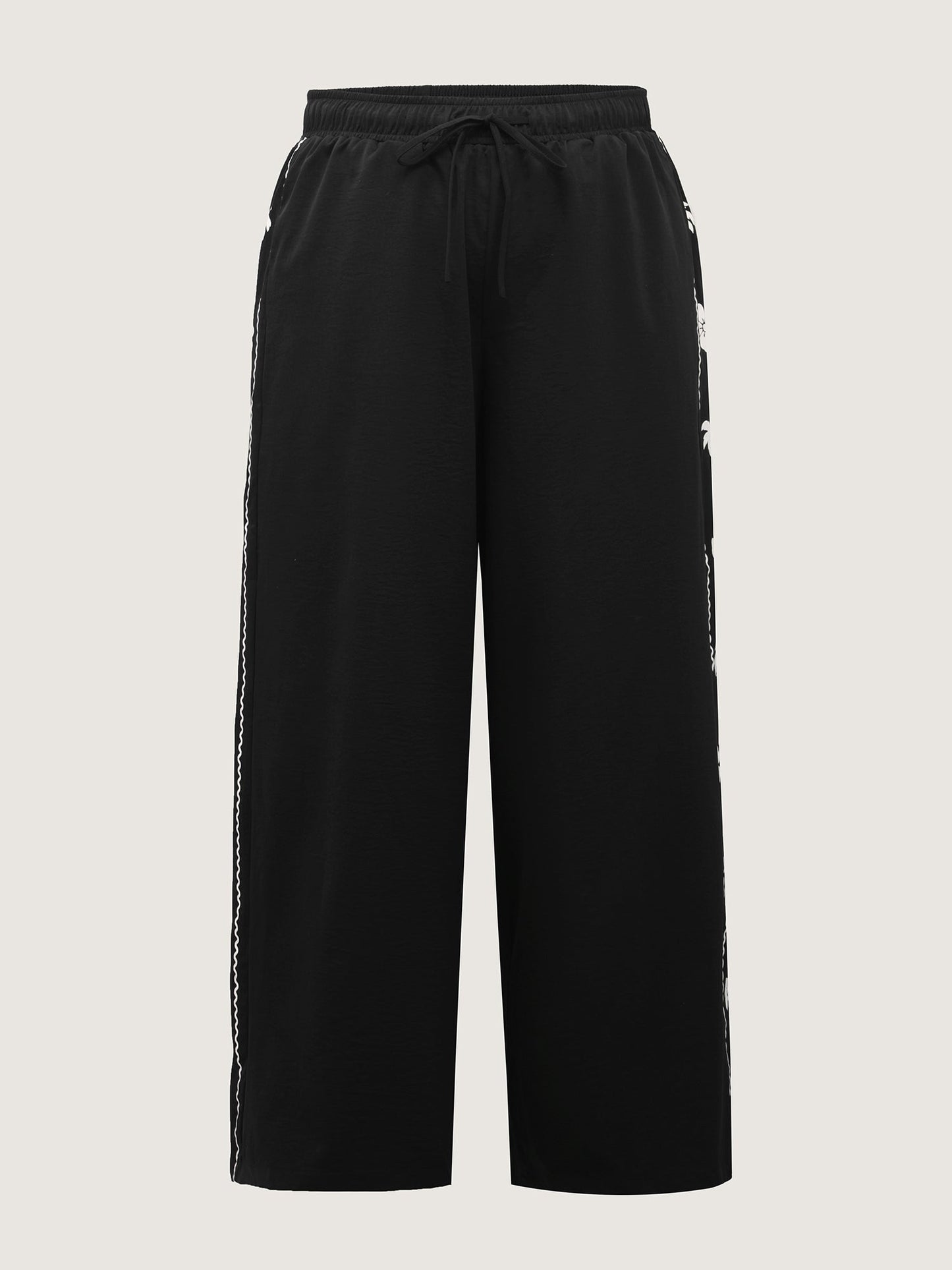 Floral Side Drawstring Wide-Leg Pants