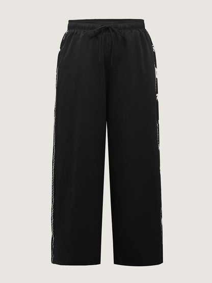 Floral Side Drawstring Wide-Leg Pants