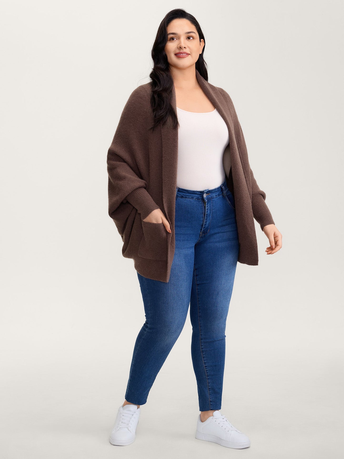 Folded Collar Dolman Sleeve Knit Cardigan