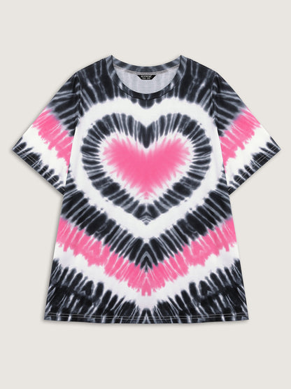 Love Heart Tie-Dye Print T-Shirt