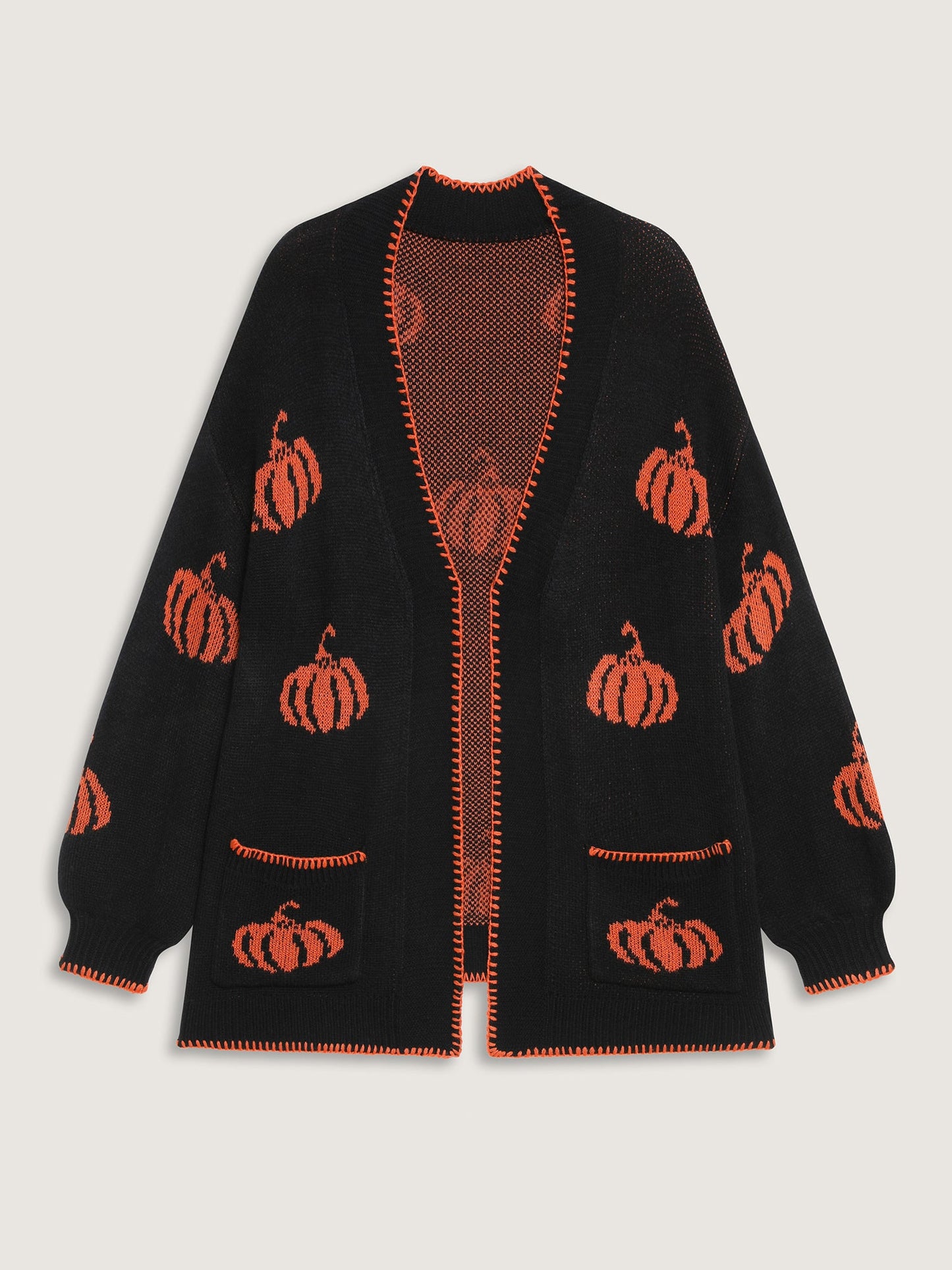 Halloween Pumpkin Print Contrast Knit Cardigan