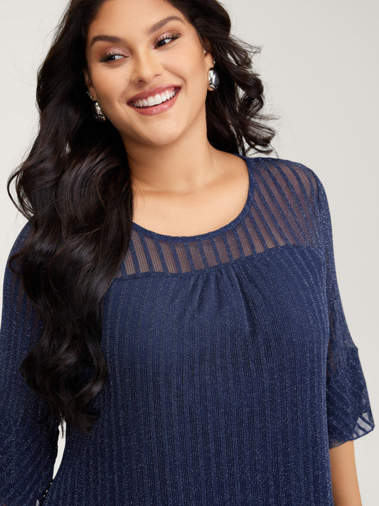 Sheer Textured Pleated Front Knit Top