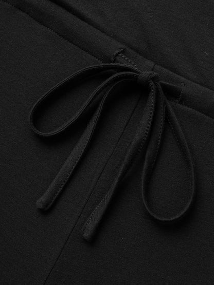Solid Overlap Collar Drawstring Jumpsuit