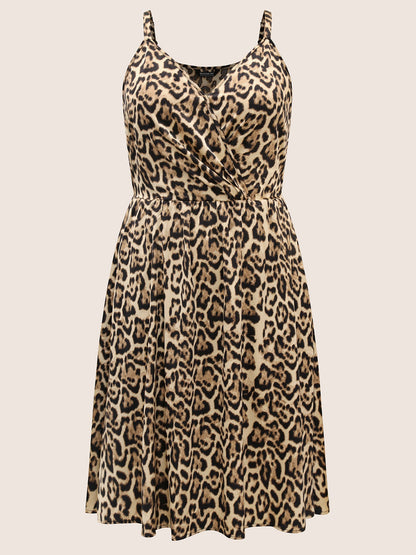 Overlap Collar Leopard Print Cami Dress