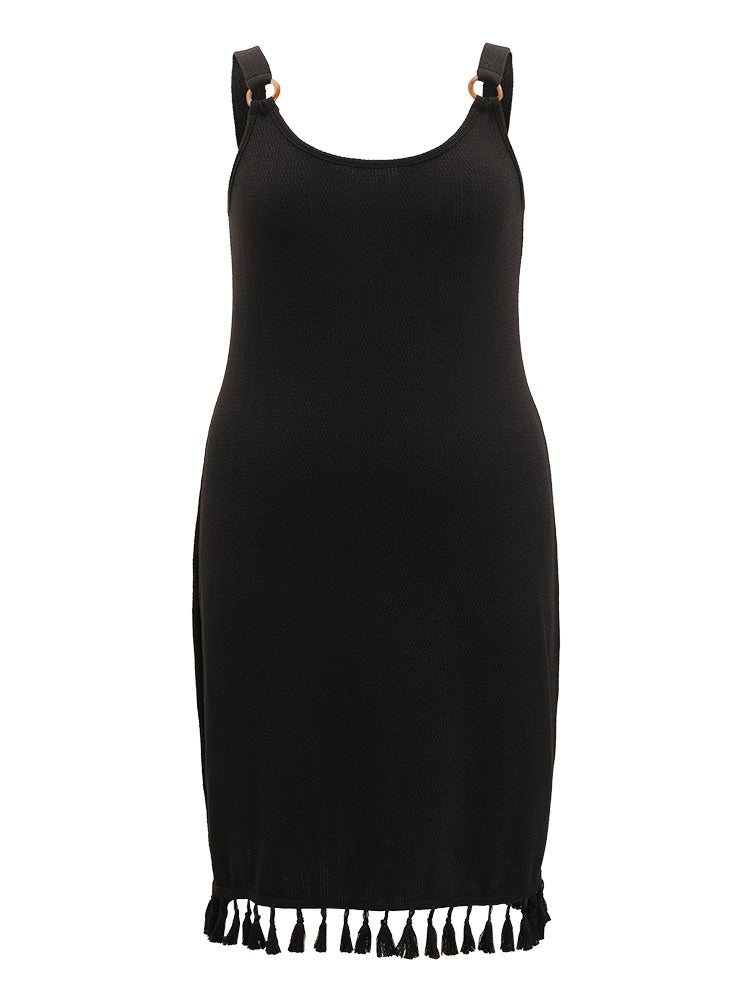 Plain Tassel Trim Adjustable Straps Cami Dress