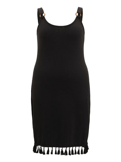 Plain Tassel Trim Adjustable Straps Cami Dress
