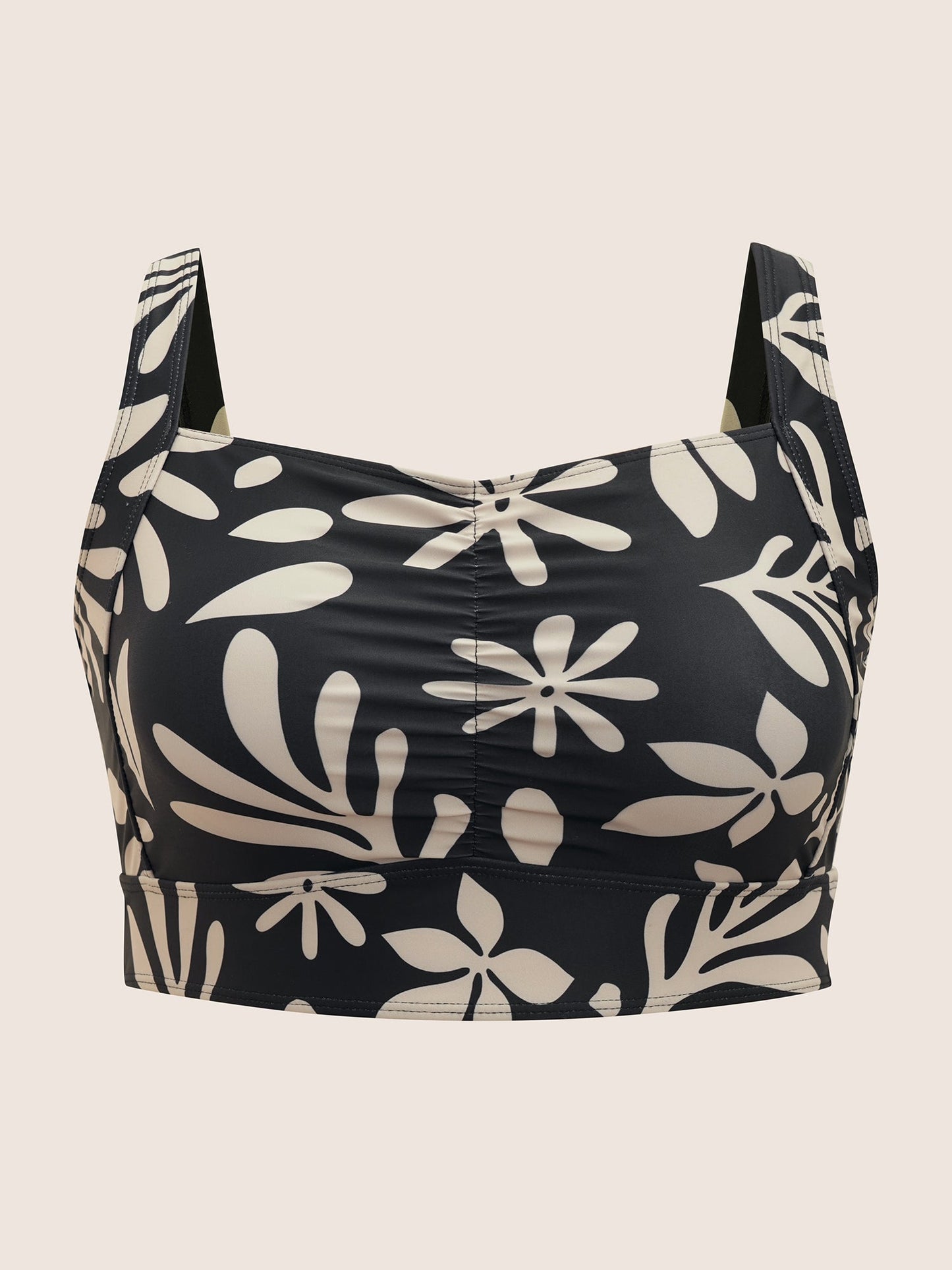 Natural Flowers Ruched Heart Neckline Swim Top