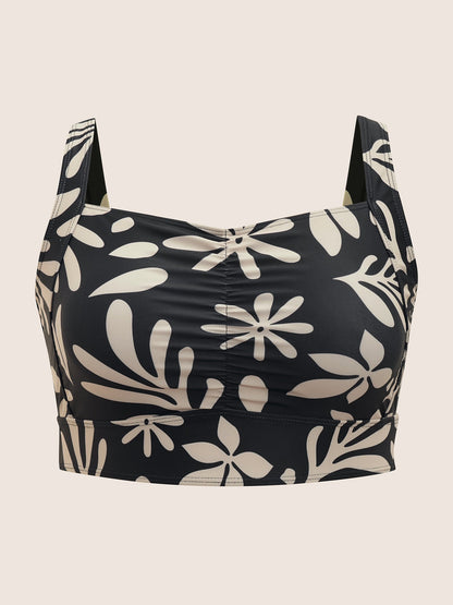 Natural Flowers Ruched Heart Neckline Swim Top