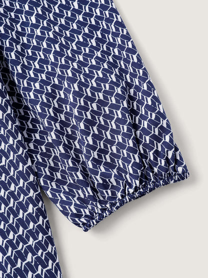Micro Geometric Print Waist-Tie Maxi Dress