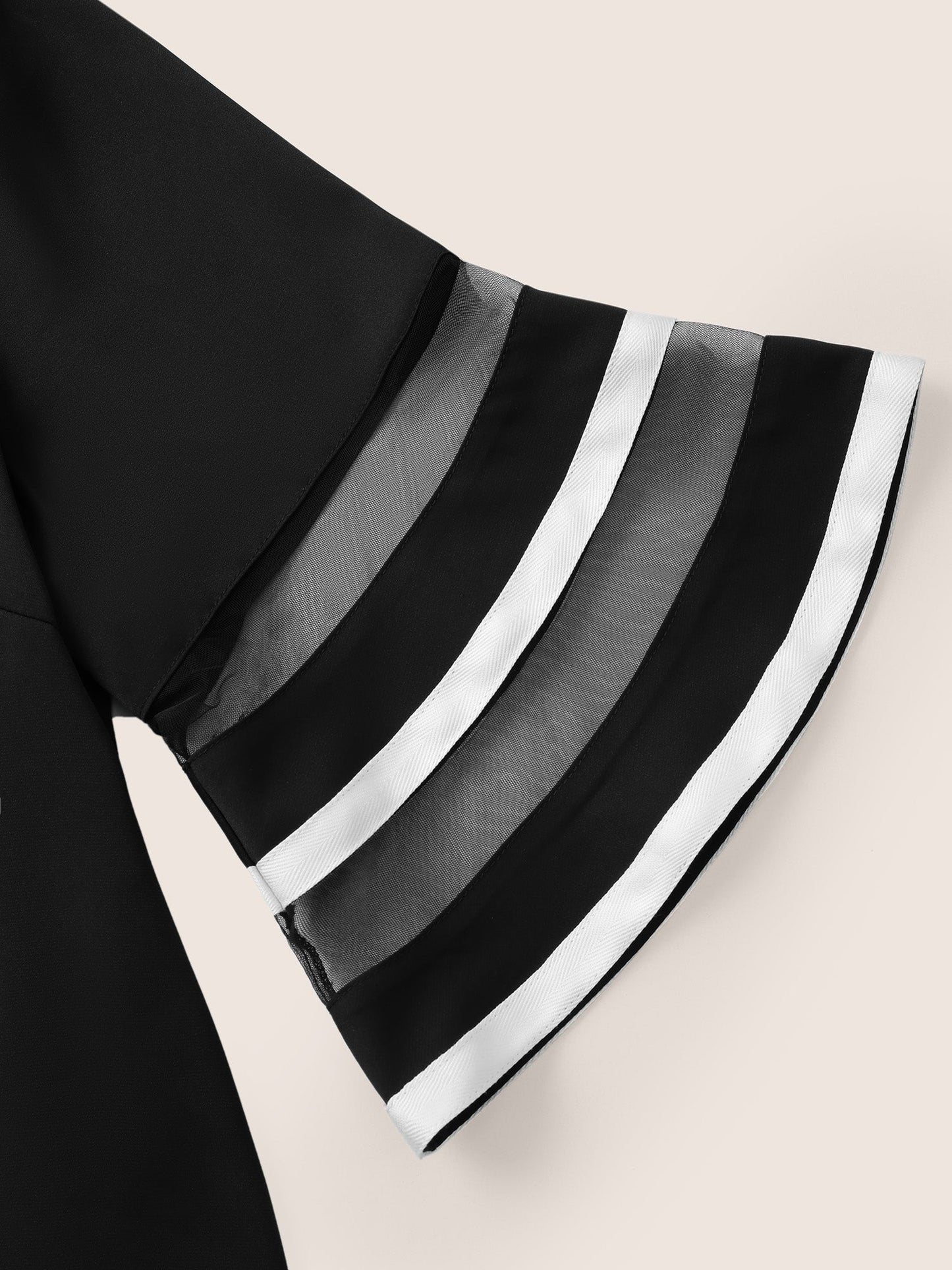 Contrast Patchwork Mesh Bell Sleeve Blouse