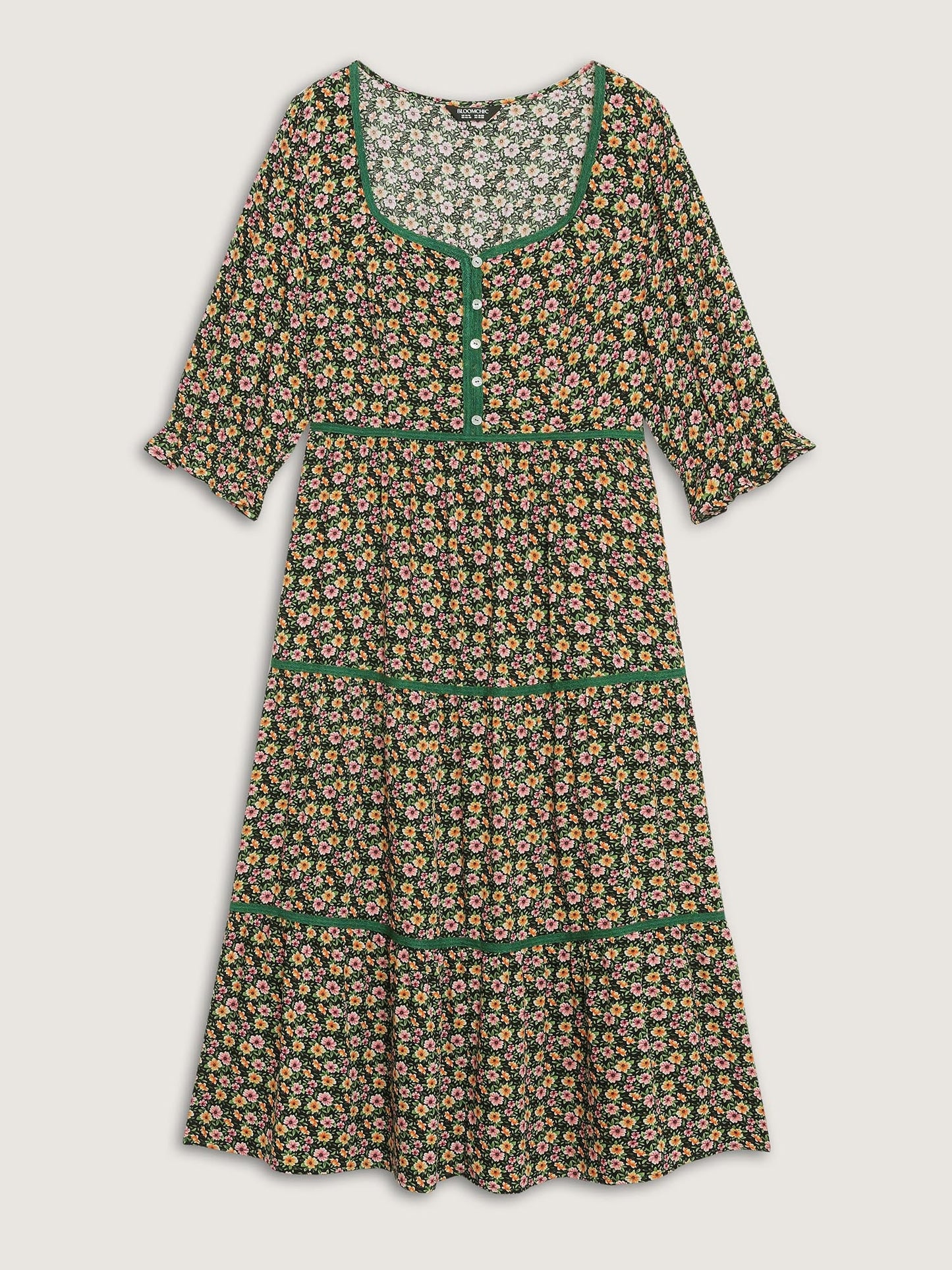 Dense Floral Print Stretchy Waist Maxi Dress