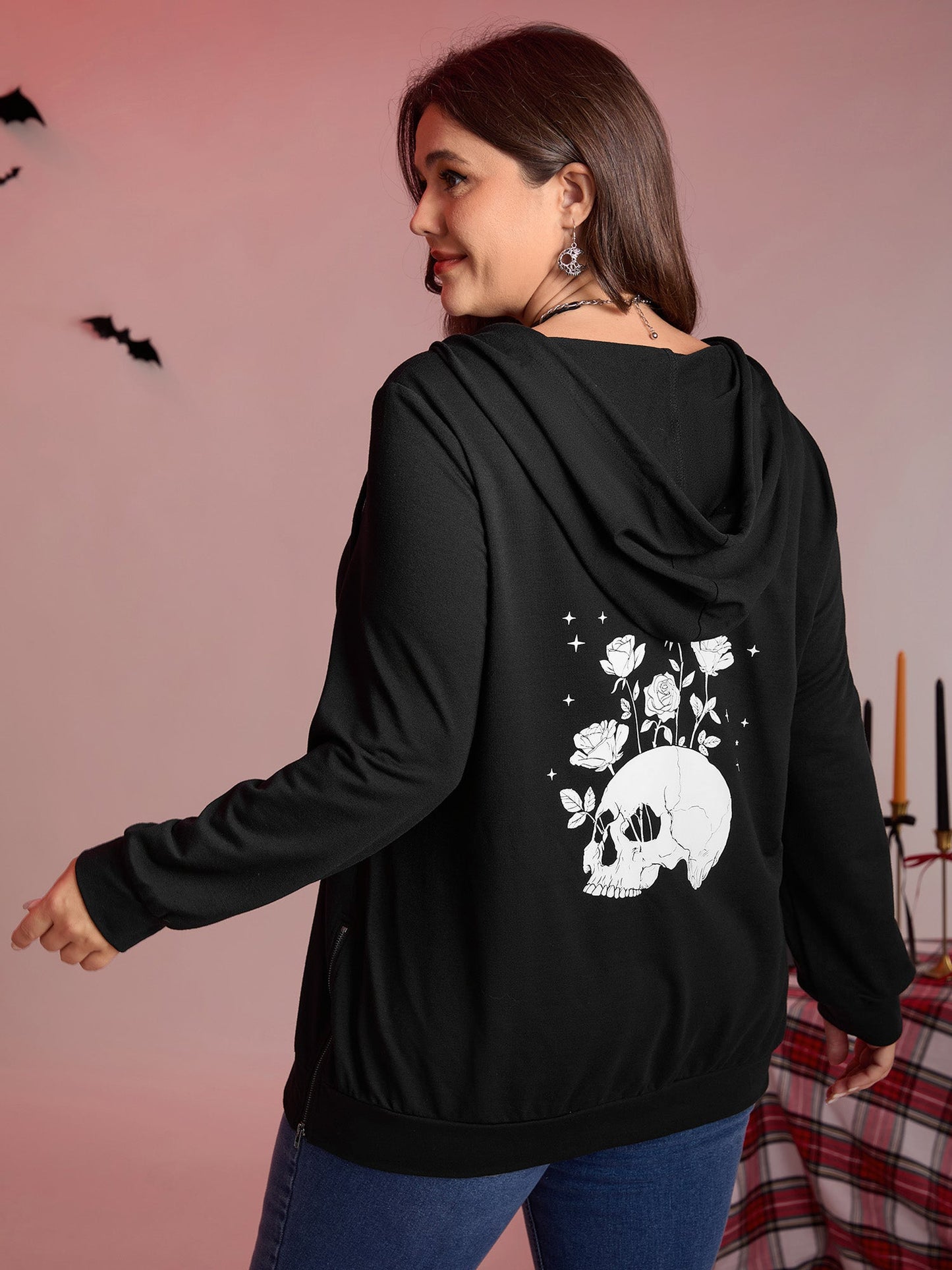 Romantic Skull Back Motif Hoodie