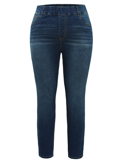 Dark Wash Skinny Elastic Waist Jeans