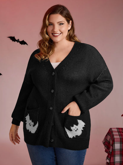 Spiderweb Bat Jacquard Pockets Knit Cardigan