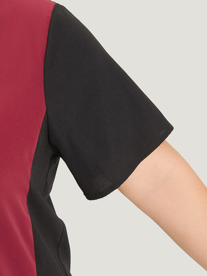 Colorblock Contrast Patchwork V Neck Blouse