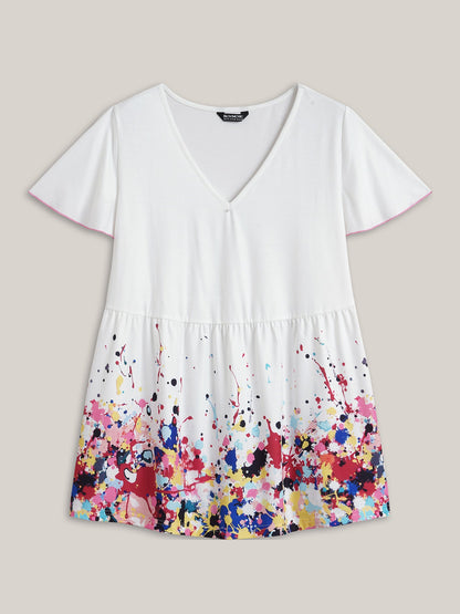Color Splash Stretchy Flutter Sleeve Plain Top
