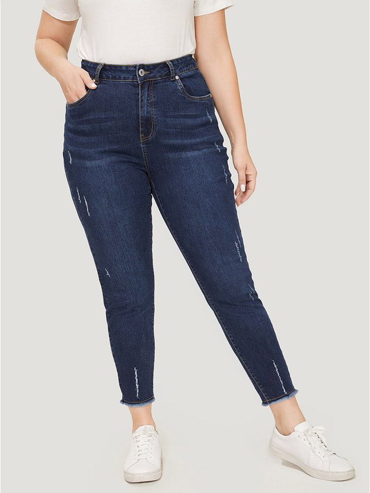Straight Leg Very Stretchy Raw Hem Jeans
