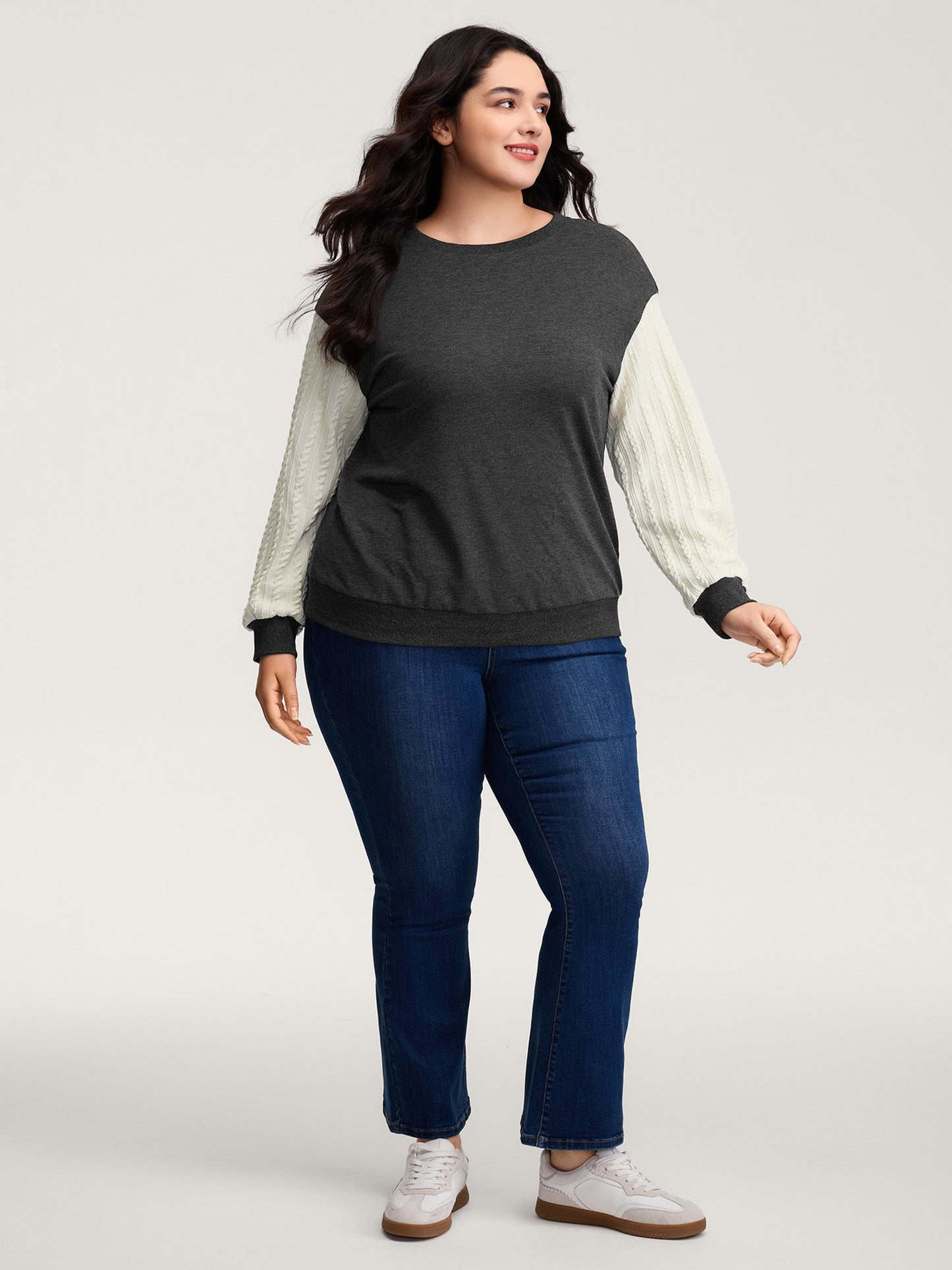 Textured Contrast Drop Shoulder Sweatshirt