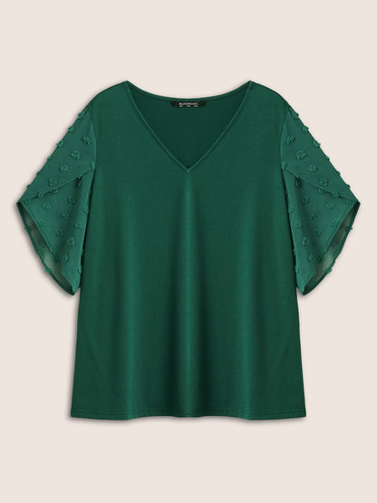 Plisse Chiffon Patchwork Petal Sleeve T-shirt