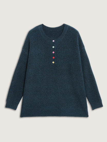 Supersoft Half-Button Placket Textured Solid Pullover