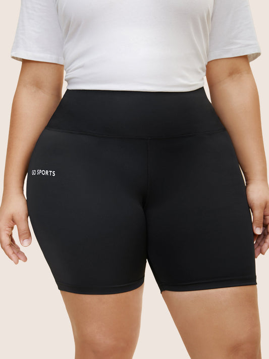 Letter Print Wideband Waist High Rise Pants