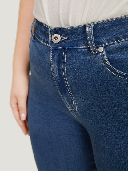 Pearl Beaded Patchwork Medium Wash Jeans