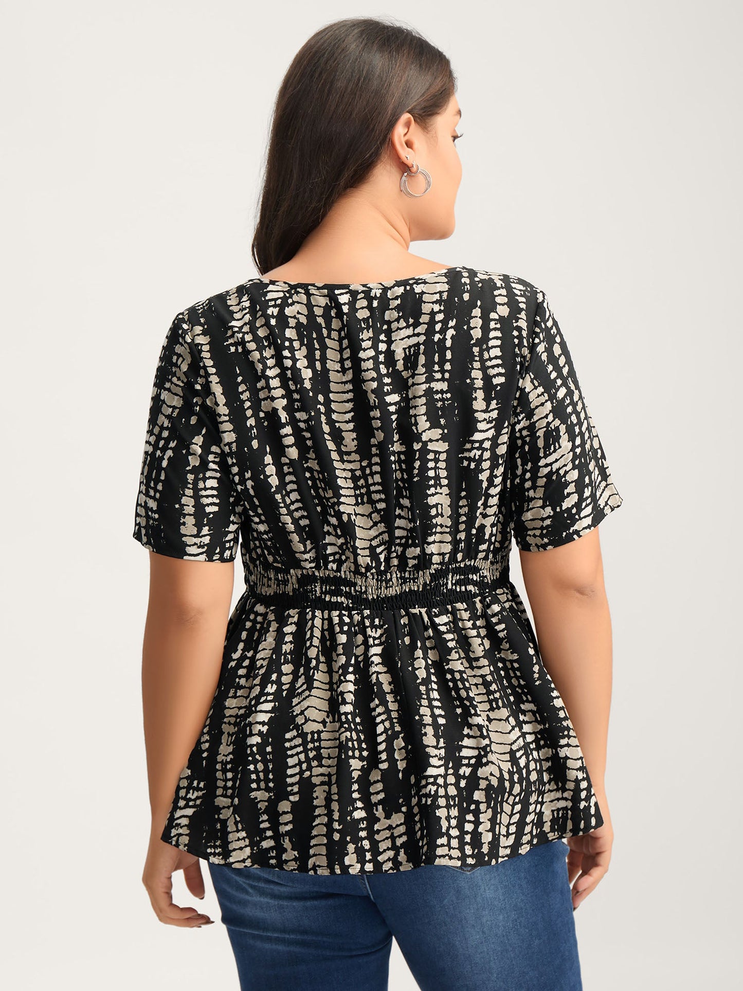 Abstract Print Cinched Waist Blouse