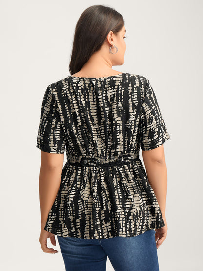 Abstract Print Cinched Waist Blouse
