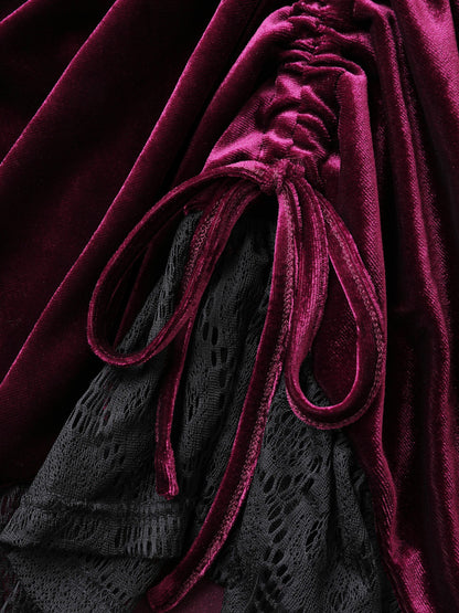 Velvet Lace Ruffled Gathered Midi Skirt