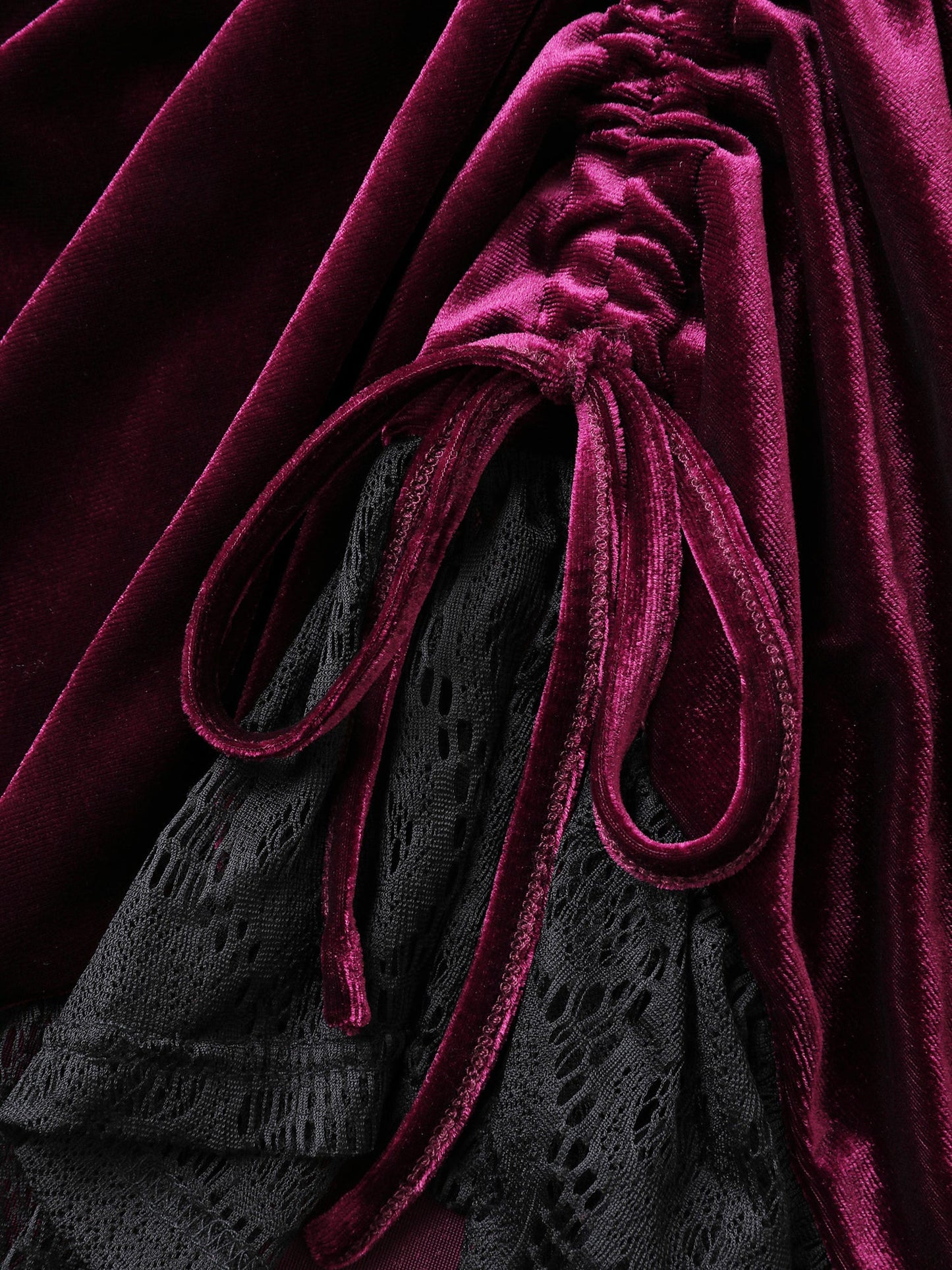 Velvet Lace Ruffled Gathered Midi Skirt
