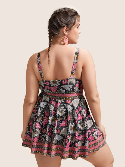 Bandana Print Overlap Collar Swim Dress