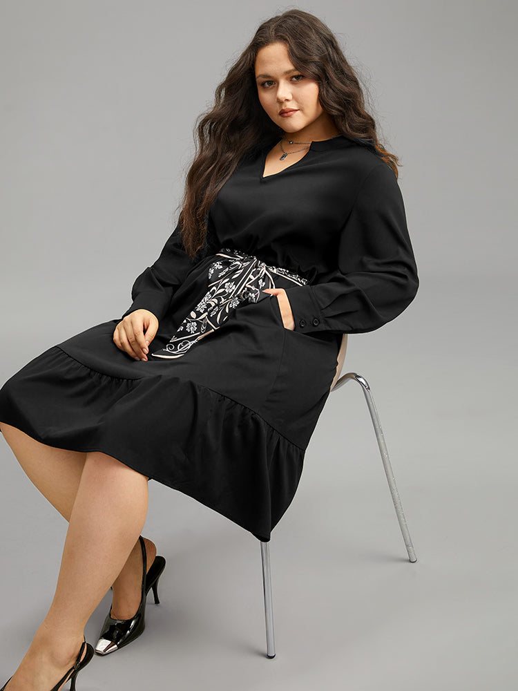 Anti-Wrinkle Floral Print Belted Notched Dress
